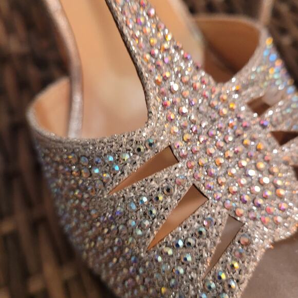 Lauren Lorraine Gail Silver Rhinestone Platform Stiletto Heels 7.5 Glam Party - Picture 2 of 10